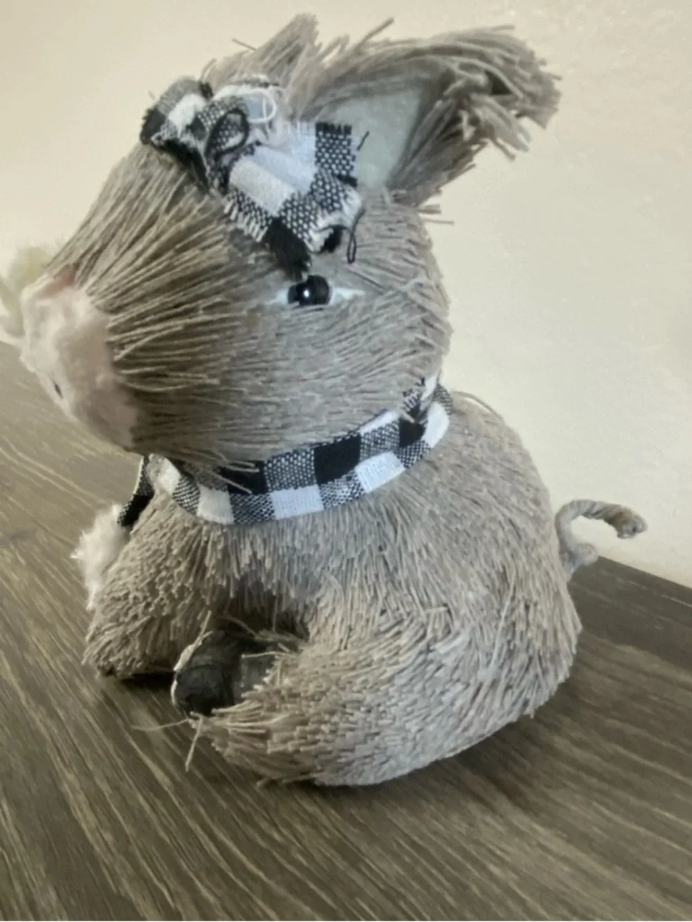 Straw Farm Pig With Buffalo Plaid